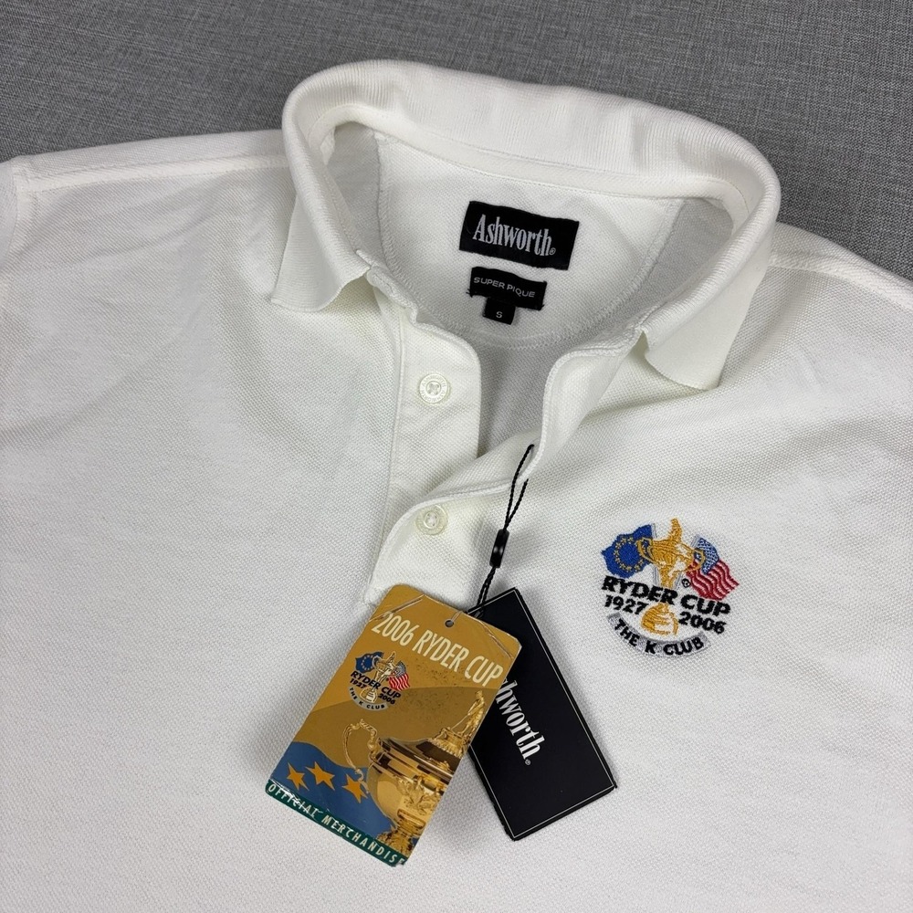 2006 Ryder Cup K Club Shirt Mens S White‎ Golf Polo Ashworth Super Pique Vintage